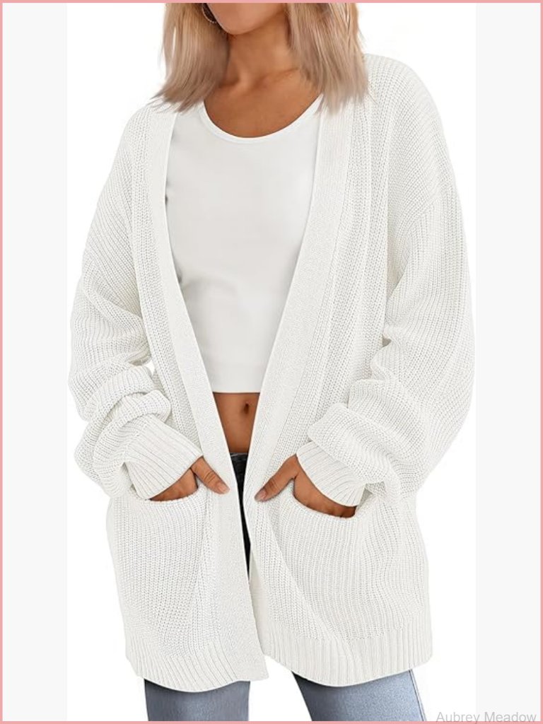 Oversized Knit Cardigan With Pockets, Dropped Shoulders, Cozy Layering Sweater